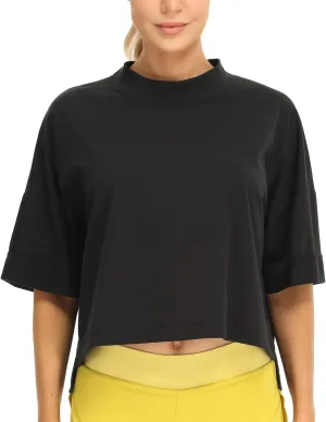 icyzone Women's Oversized Cropped Crewneck Short-Sleeve Workout Athletic T-Shirts