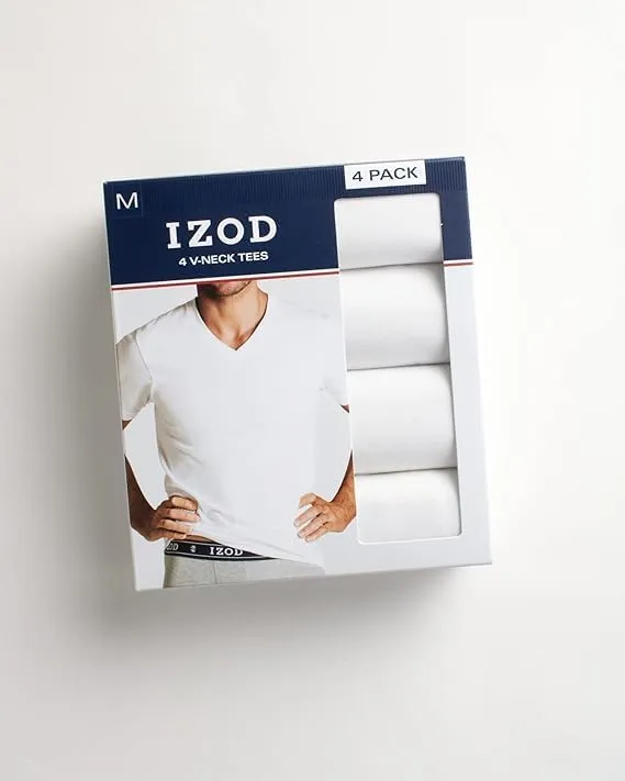 IZOD Mens Undershirts - 4 Pack Lightweight Breathable Cotton Mens Shirts Crew Neck & V Neck Undershirts for Men (Sizes: S-XL)