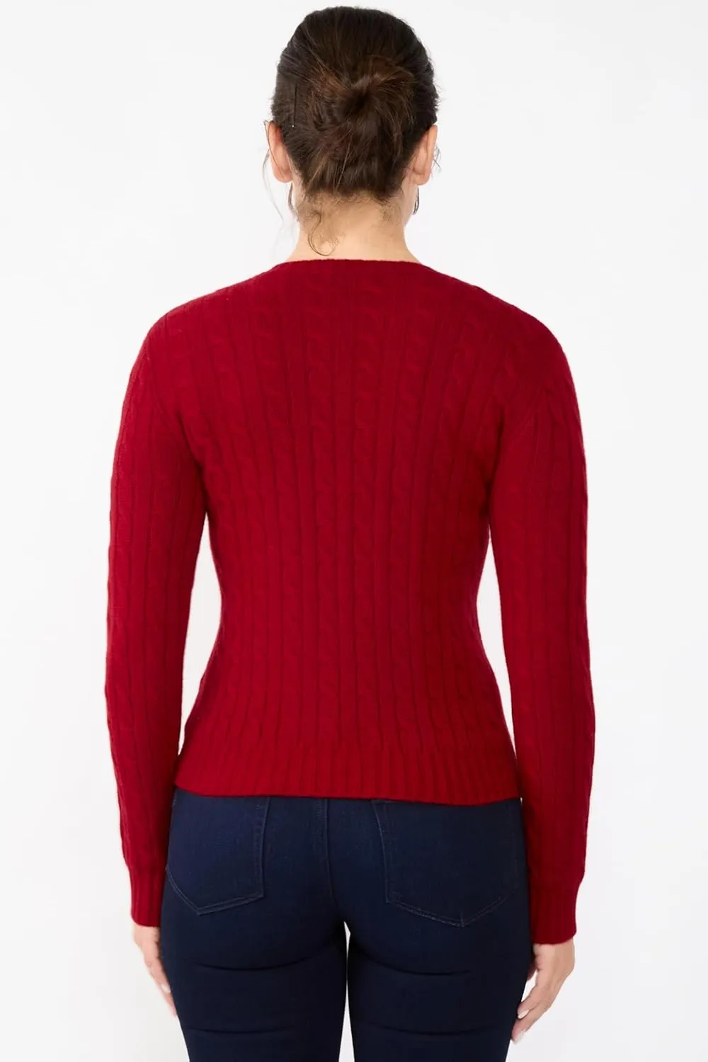 JENNIE LIU 100% Cashmere Crewneck Sweater | Chuncky Cashmere Cable-Knit Sweaters for Women