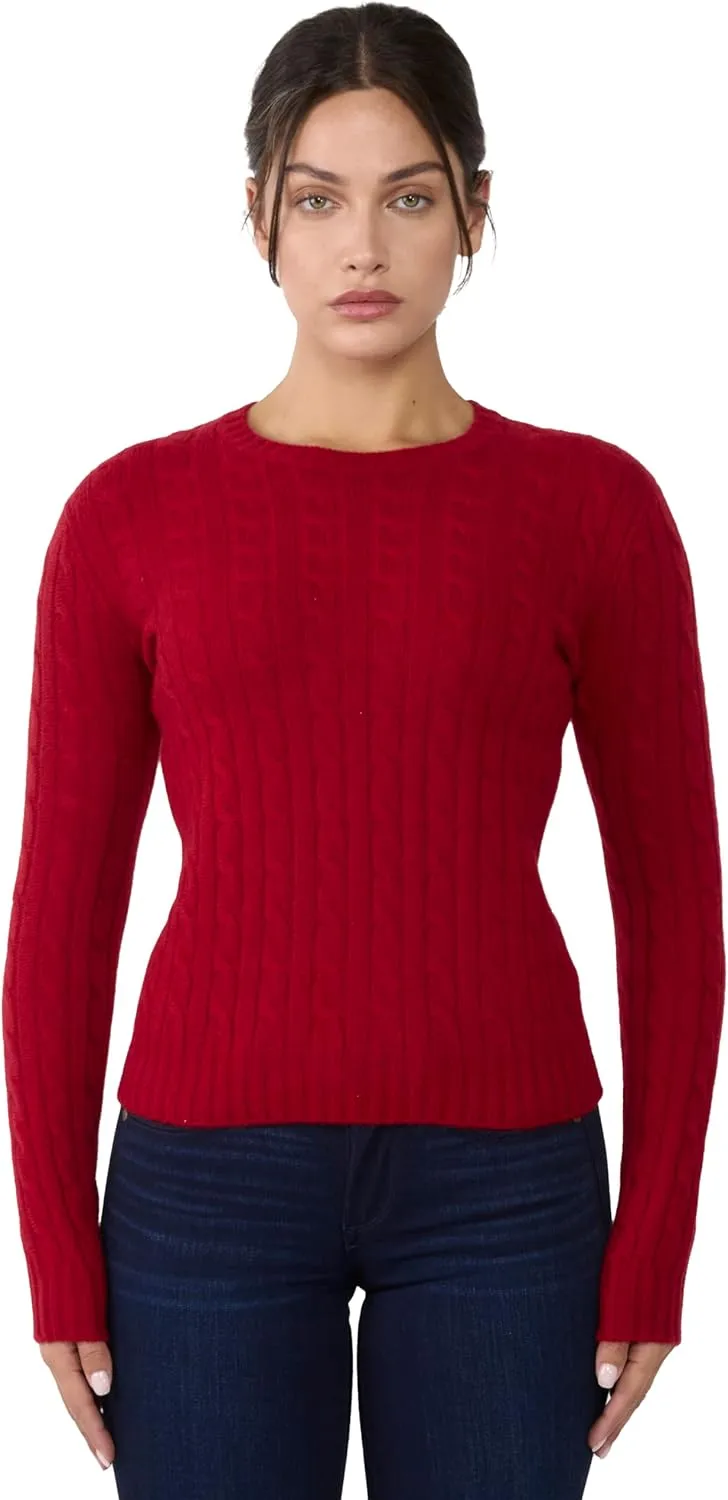 JENNIE LIU 100% Cashmere Crewneck Sweater | Chuncky Cashmere Cable-Knit Sweaters for Women