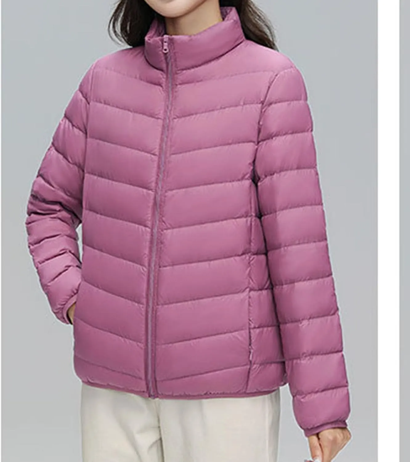 JEsilunmaMY Women's Stand Collar Duck Down Jacket Lightweight Long Sleeve Insulated Puffer Jacket Warm Winter Quilted Coat