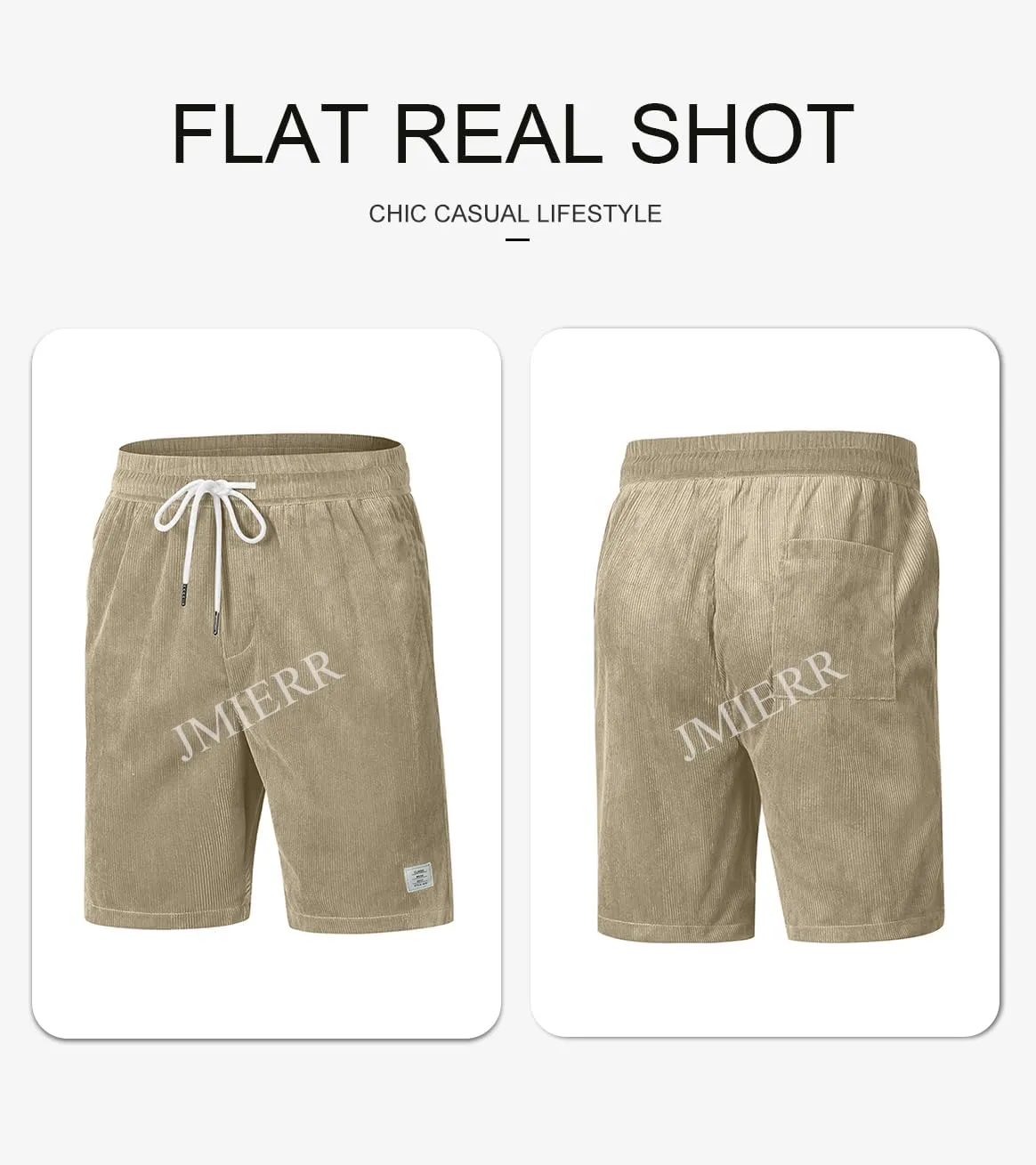 JMIERR Men's Corduroy Shorts Casual Elastic Waist Drawstring Lightweight Summer Beach Shorts
