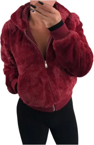 Ladies Long Sleeve Pocket Pure Color Mink Bunny Coat 2024 Christmas Gift