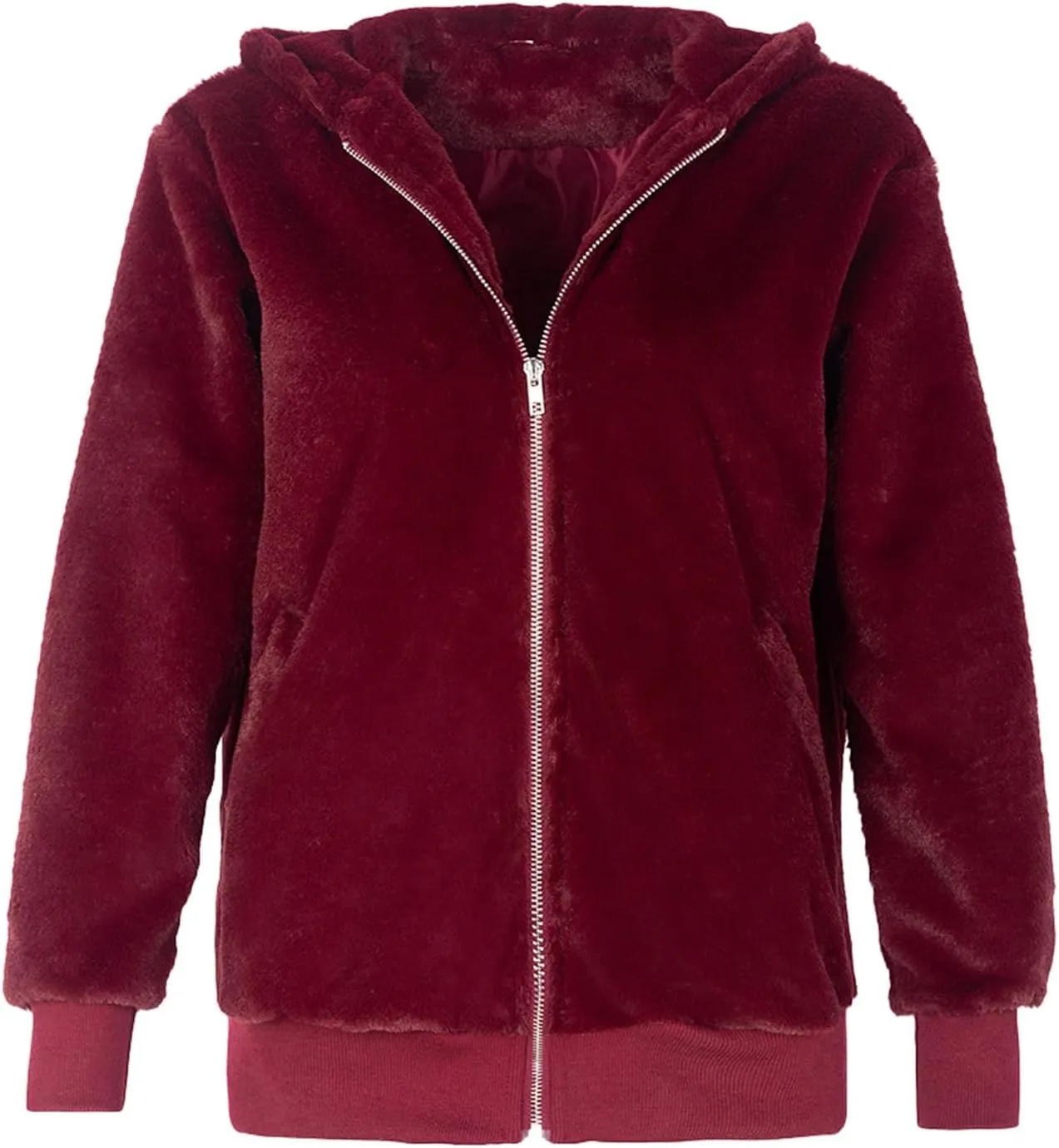Ladies Long Sleeve Pocket Pure Color Mink Bunny Coat 2024 Christmas Gift