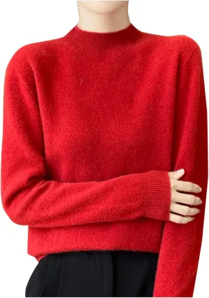 Ladies Solid Color Cashmere Sweaters Casual Fashion Turtleneck Pullover Sweaters Long Sleeve Knitted Base Sweater