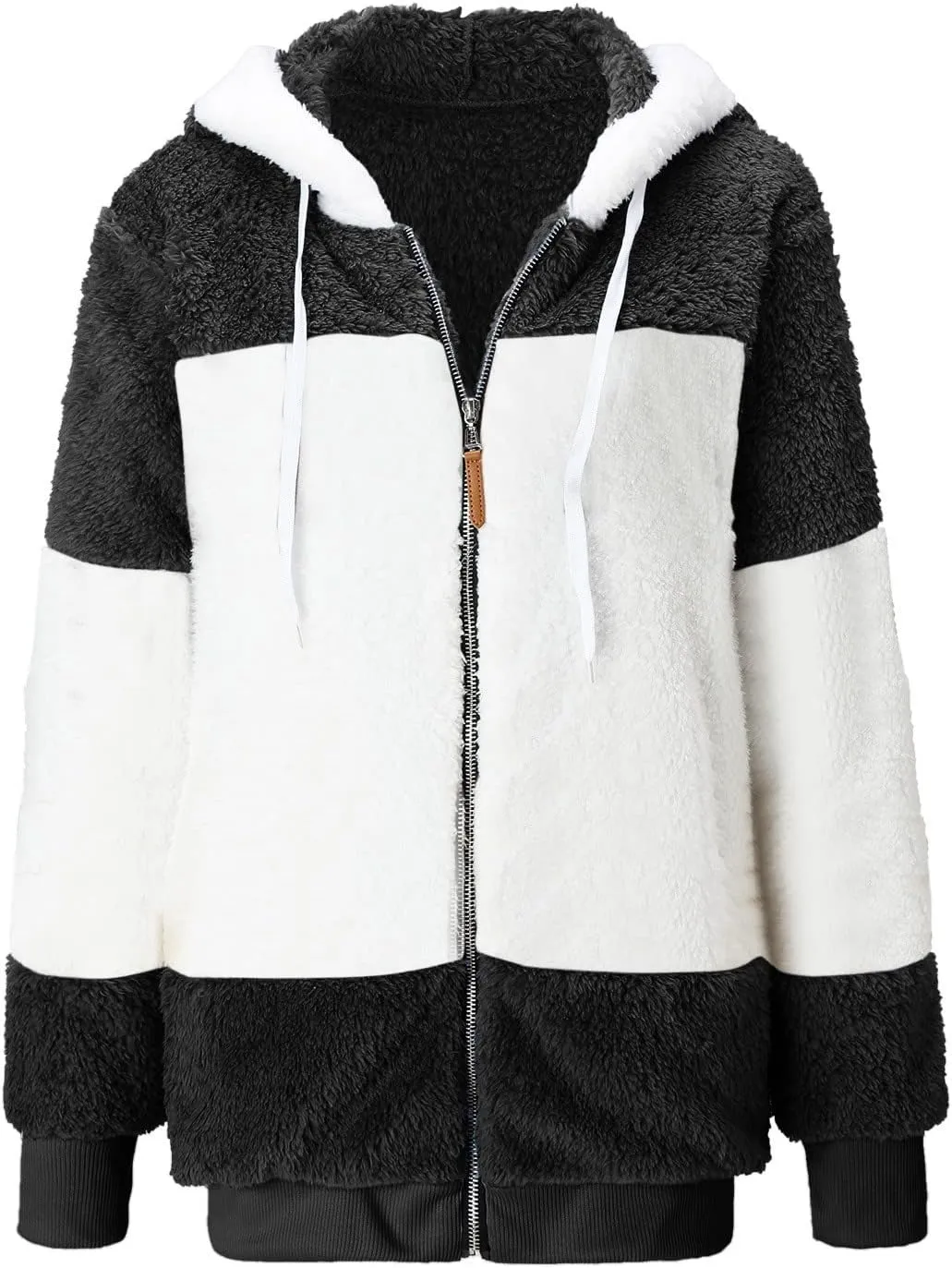 LCMTWX Womens 2023 Winter Fuzzy Fleece Jacket Artificial Wool Zipper Drawstring Solid Oversized Fuzzy Fleece Fluffy Fall