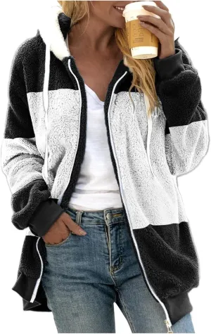 LCMTWX Womens 2023 Winter Fuzzy Fleece Jacket Artificial Wool Zipper Drawstring Solid Oversized Fuzzy Fleece Fluffy Fall