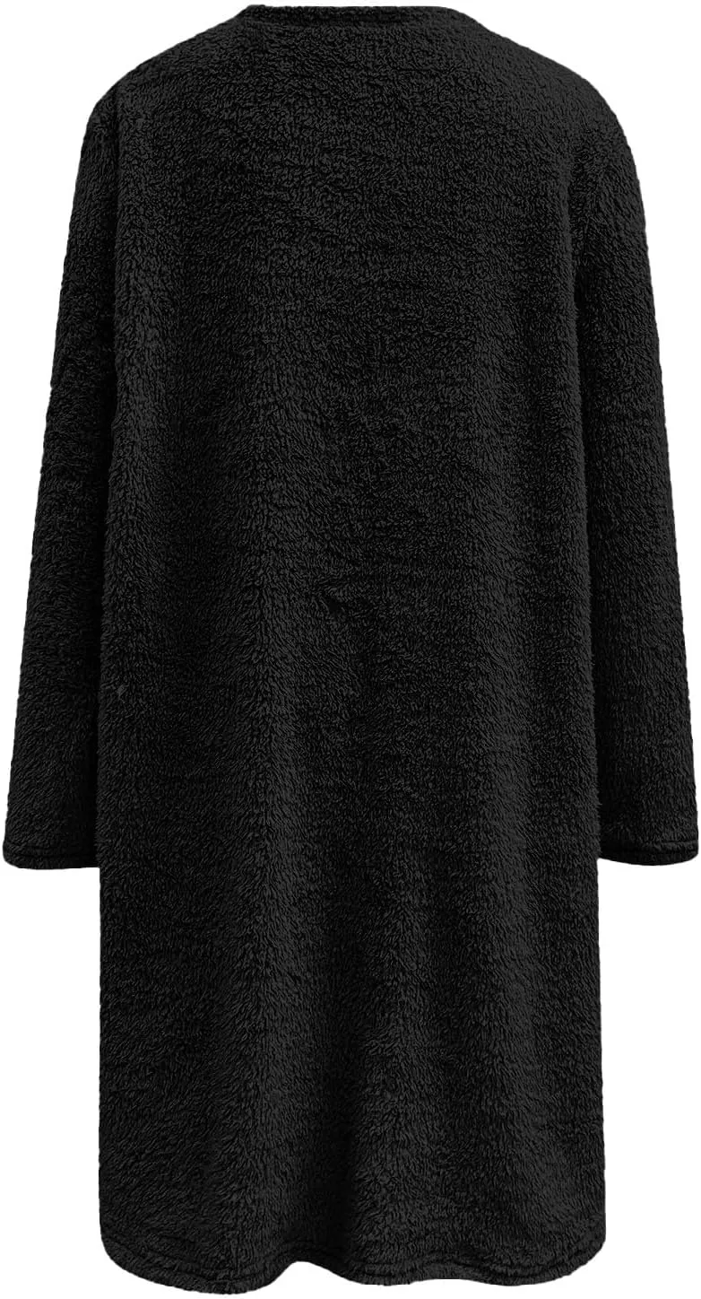 LCMTWX Womens 2023 Winter Fuzzy Fleece Jacket Fleece Thickening Plus Size Coat Jacket Solid Oversized Fuzzy Fleece Fluffy