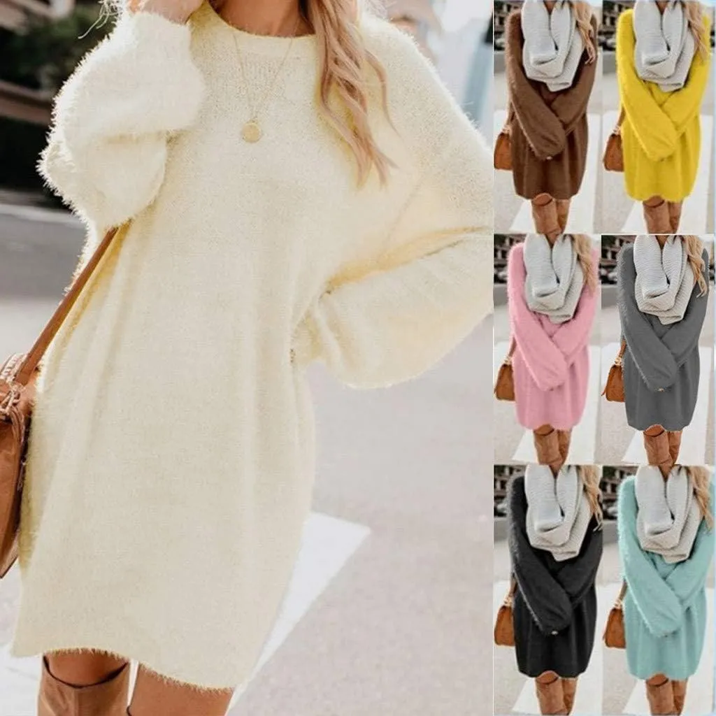 LCMTWX Women's Crewneck Oversized Sweater Dress 2023 Oversized Pullover Dresses Oversized Pullover