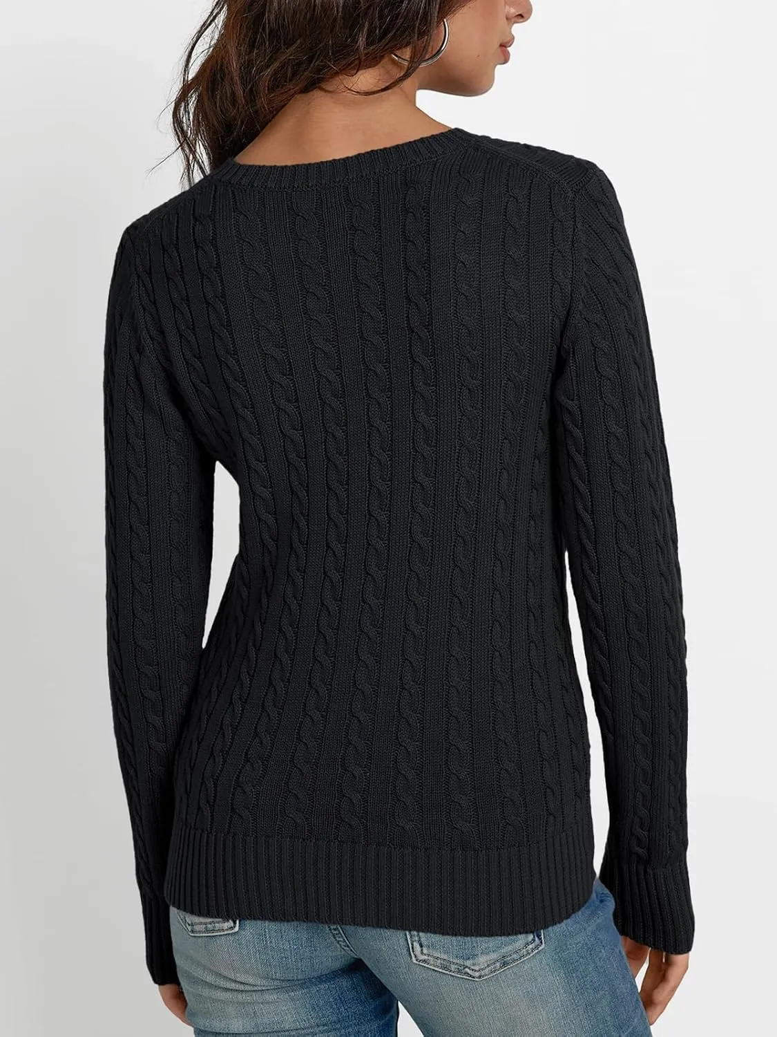 LILLUSORY Women's Cable Knit V Neck Lightweight Soft Pullover Sweaters