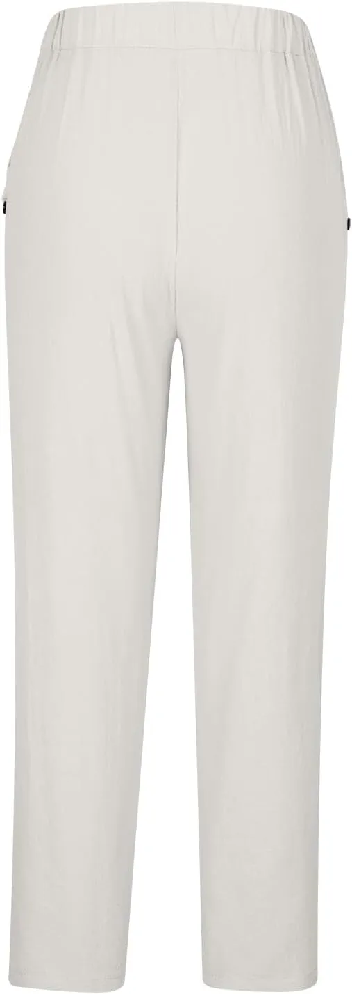 Linen Capris Pants for Women Summer Straight Leg Cropped Pants Lightweight Baggy Beachwear Cotton Lounge Pants