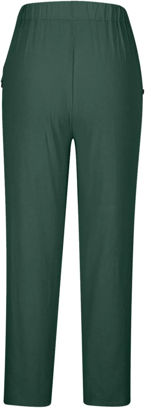 Linen Capris Pants for Women Summer Straight Leg Cropped Pants Lightweight Baggy Beachwear Cotton Lounge Pants