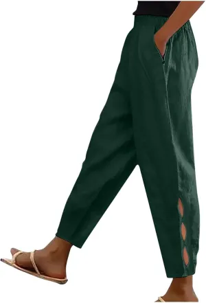 Linen Capris Pants for Women Summer Straight Leg Cropped Pants Lightweight Baggy Beachwear Cotton Lounge Pants