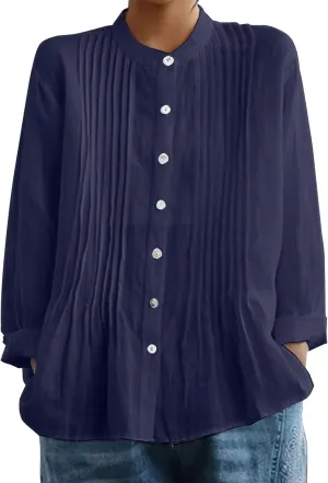 Linen Cotton Shirt Blouse Top for Women Casual Lightweight Loose Fit Summer Workwear Comfy Breathable Vacation Tees