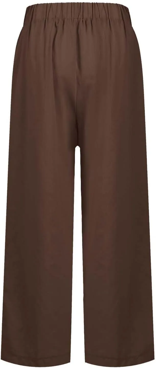 Linen Crop Pants for Women Summer Casual Straight Leg Trousers Loose fit Beach Vacation Capris Pants w Pocket