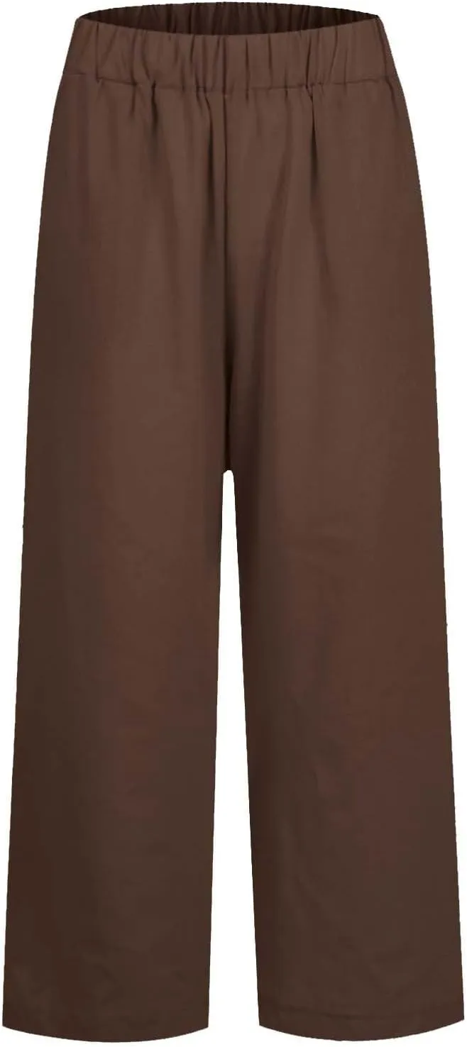 Linen Crop Pants for Women Summer Casual Straight Leg Trousers Loose fit Beach Vacation Capris Pants w Pocket
