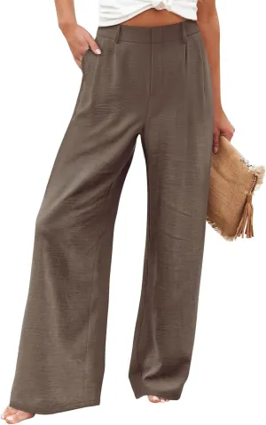 Linen Pants for Women Casual Business High Waisted Wide Leg Pants Lightweight Baggy Palazzo Pants with Pockets