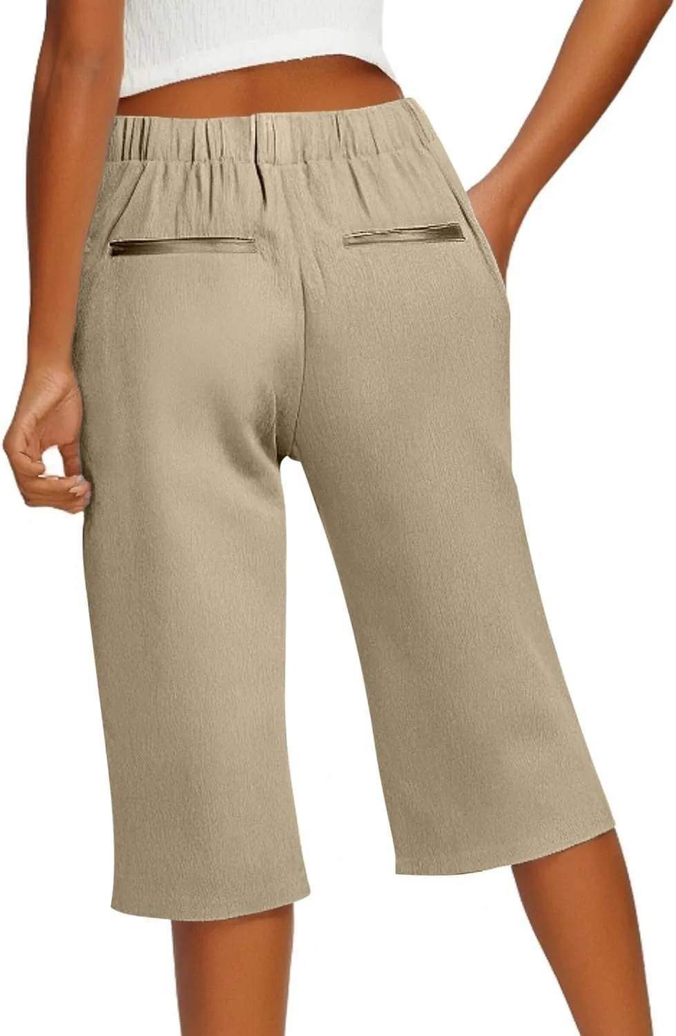 Linen Pants for Women Cropped Straight Leg Linen Capri Pants Side Slit Casual Summer Cover Up Pants with Pockets