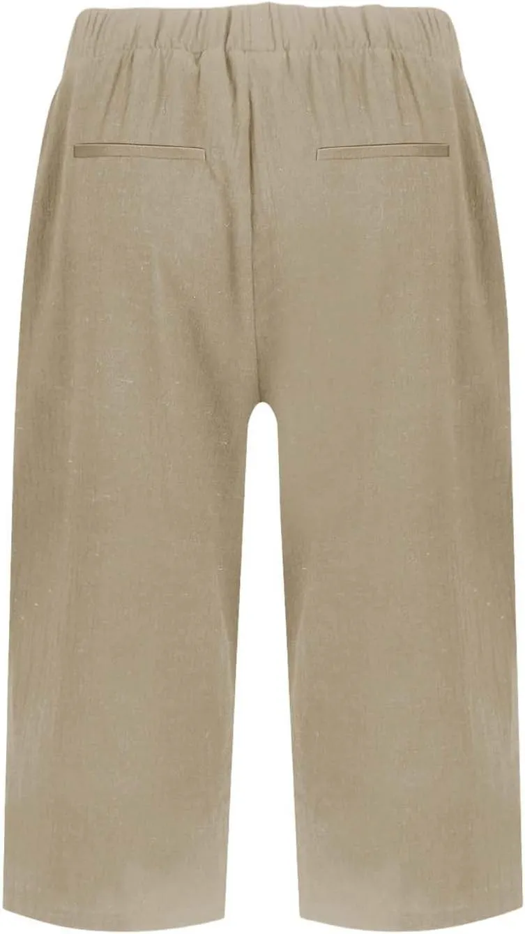 Linen Pants for Women Cropped Straight Leg Linen Capri Pants Side Slit Casual Summer Cover Up Pants with Pockets
