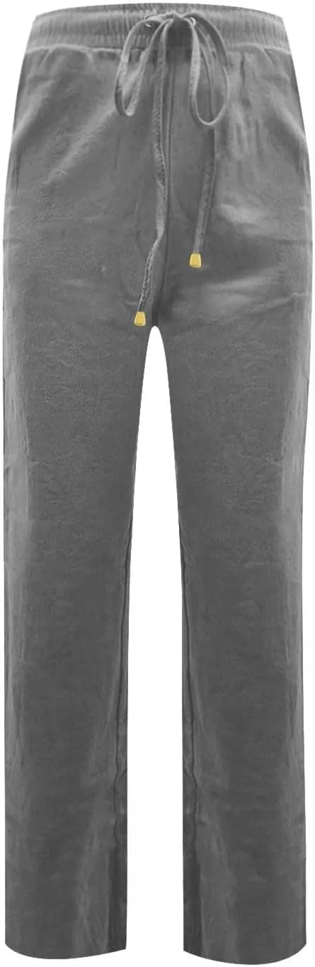 Linen Pants Women Casual Drawstring High Waisted Straight Leg Pants Summer Loose Comfy Lounge Pants with Pockets