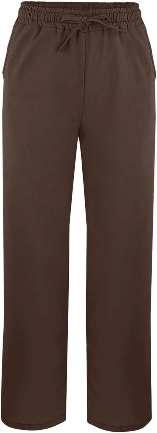 Linen Pants Women Casual Side Split Capri Pants Summer Beach Drawstring Elastic Waist Cropped Trousers with Pockets