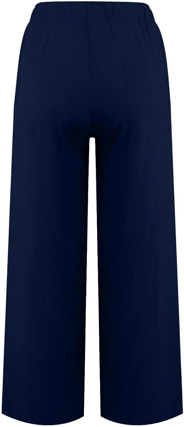 Linen Pants Women Casual Summer Drawstring Waist Wide Leg Pants with Pockets Baggy Lightweight Beach Trousers