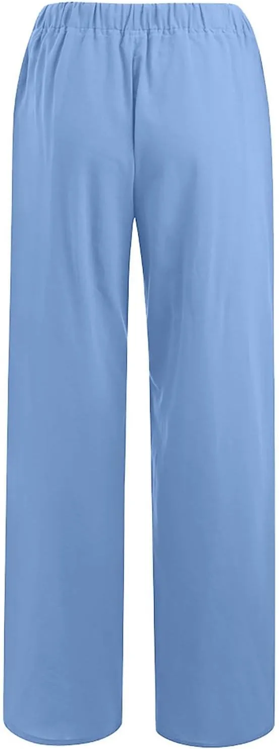 Linen Pants Women High Waisted Wide Leg Pants Drawstring Loose Fit Summer Trousers Beach Resort Wear 2025