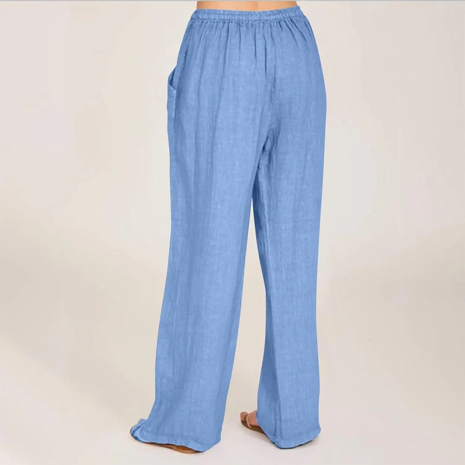 Linen Pants Women High Waisted Wide Leg Pants Drawstring Loose Fit Summer Trousers Beach Resort Wear 2025
