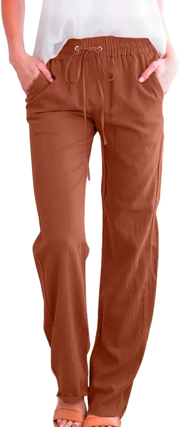 Linen Pants Women Summer Capri Women's Cotton Linen Capris Lightweight Baggy Cropped Lounge Trousers