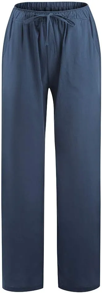 Linen Pants Women Summer High Waist Wide Leg Pants Casual Lightweight Drawstring Palazzo Pants Lounges with Pocket