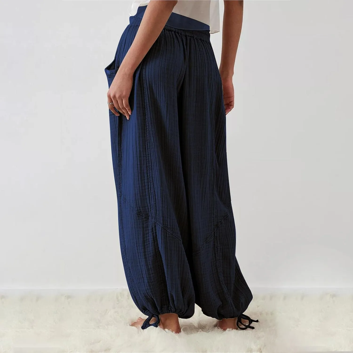 Linen Pants Women White Linen Pants Women Summer Baggy Pants 2024 Wide Leg Pants Woman Drastring Trousers with Pocket