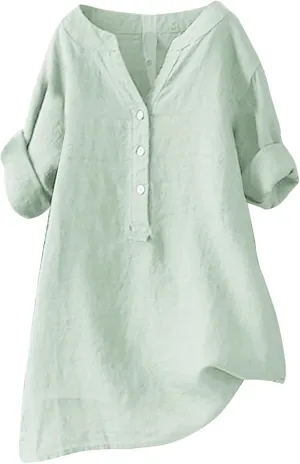 Linen Shirt for Women Breathable Tops Loose Crewneck Tops Womens Daily t Shirts Summer Shirts for Women 2025