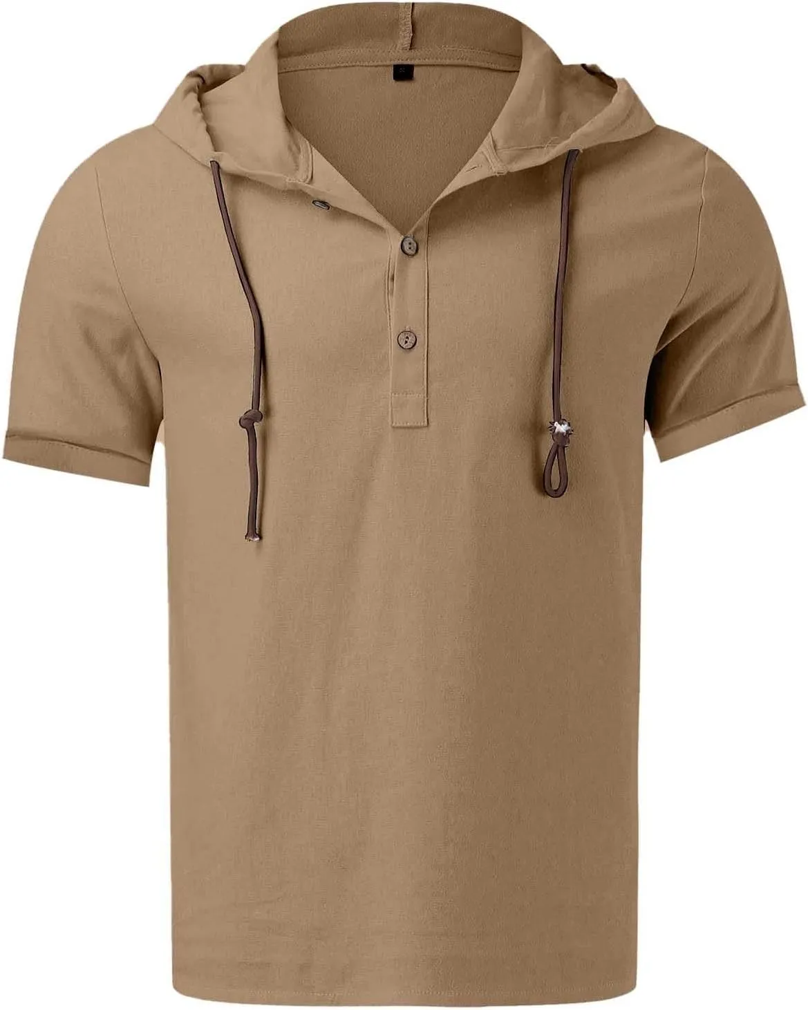 Linen Shirts for Men Button Up Long Sleeve Shirts with Hood Loose Lightweight Fit Breathable Boho Beach Solid Hoodie