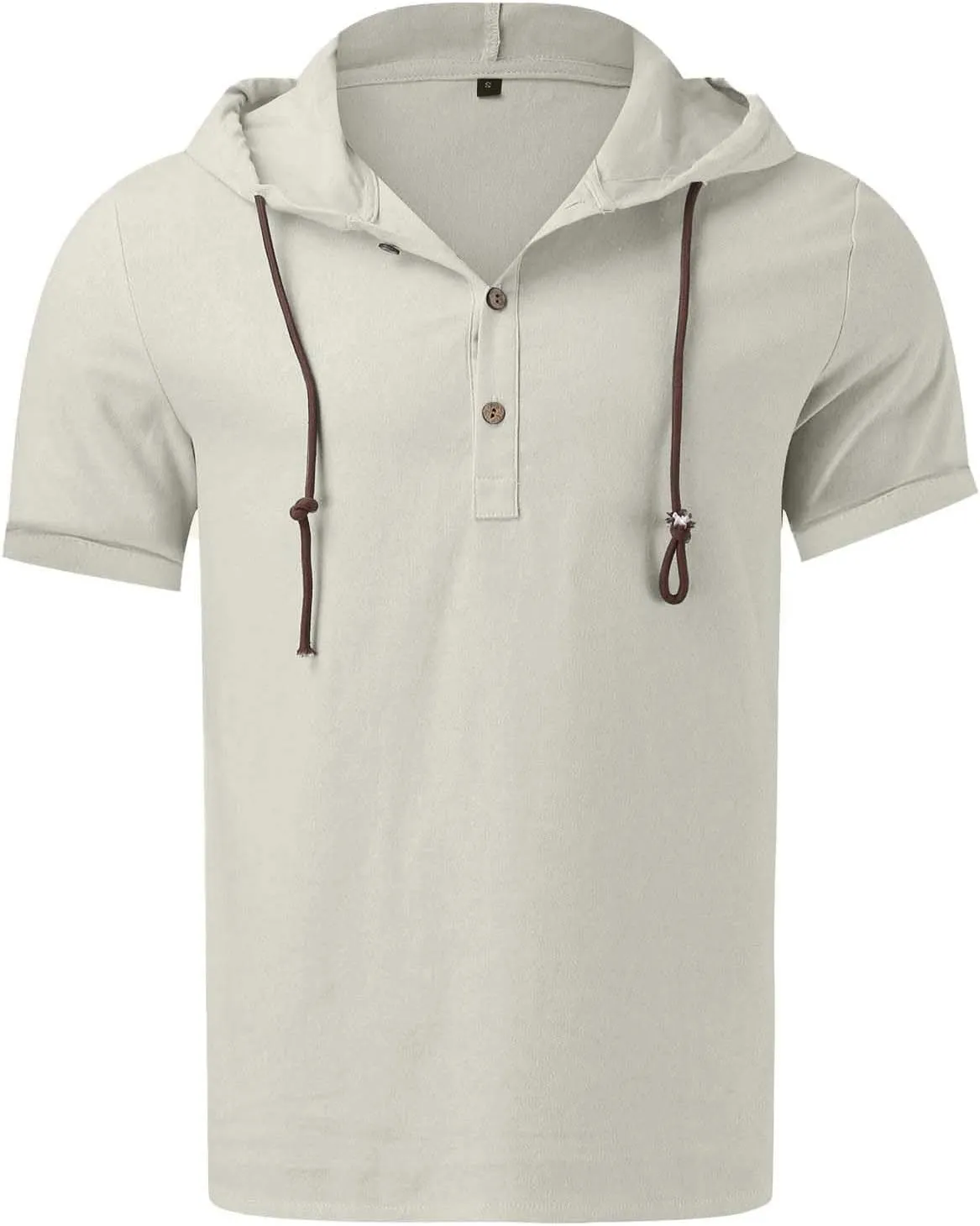 Linen Shirts for Men Button Up Long Sleeve Shirts with Hood Loose Lightweight Fit Breathable Boho Beach Solid Hoodie