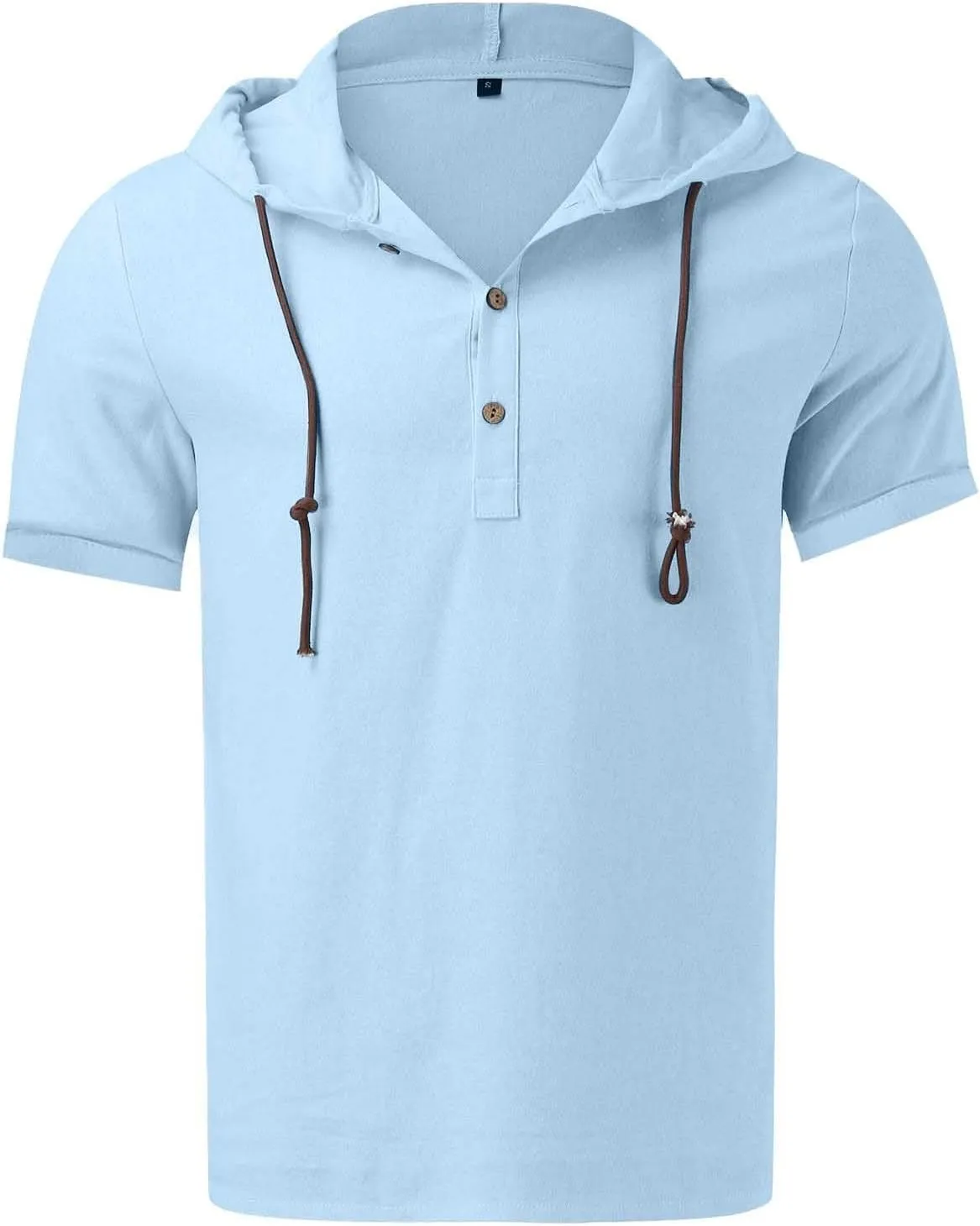 Linen Shirts for Men Button Up Long Sleeve Shirts with Hood Loose Lightweight Fit Breathable Boho Beach Solid Hoodie
