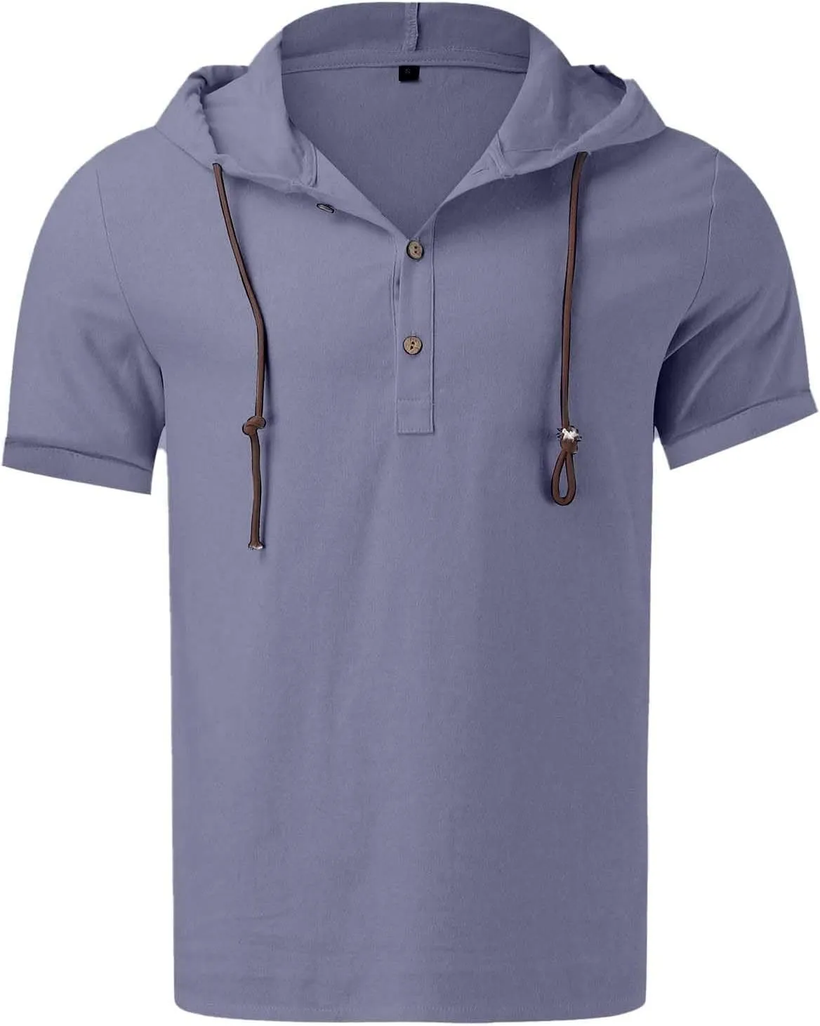 Linen Shirts for Men Button Up Long Sleeve Shirts with Hood Loose Lightweight Fit Breathable Boho Beach Solid Hoodie