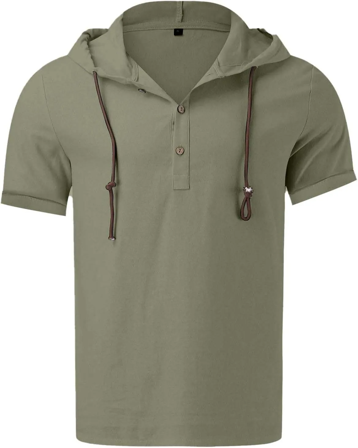 Linen Shirts for Men Button Up Long Sleeve Shirts with Hood Loose Lightweight Fit Breathable Boho Beach Solid Hoodie