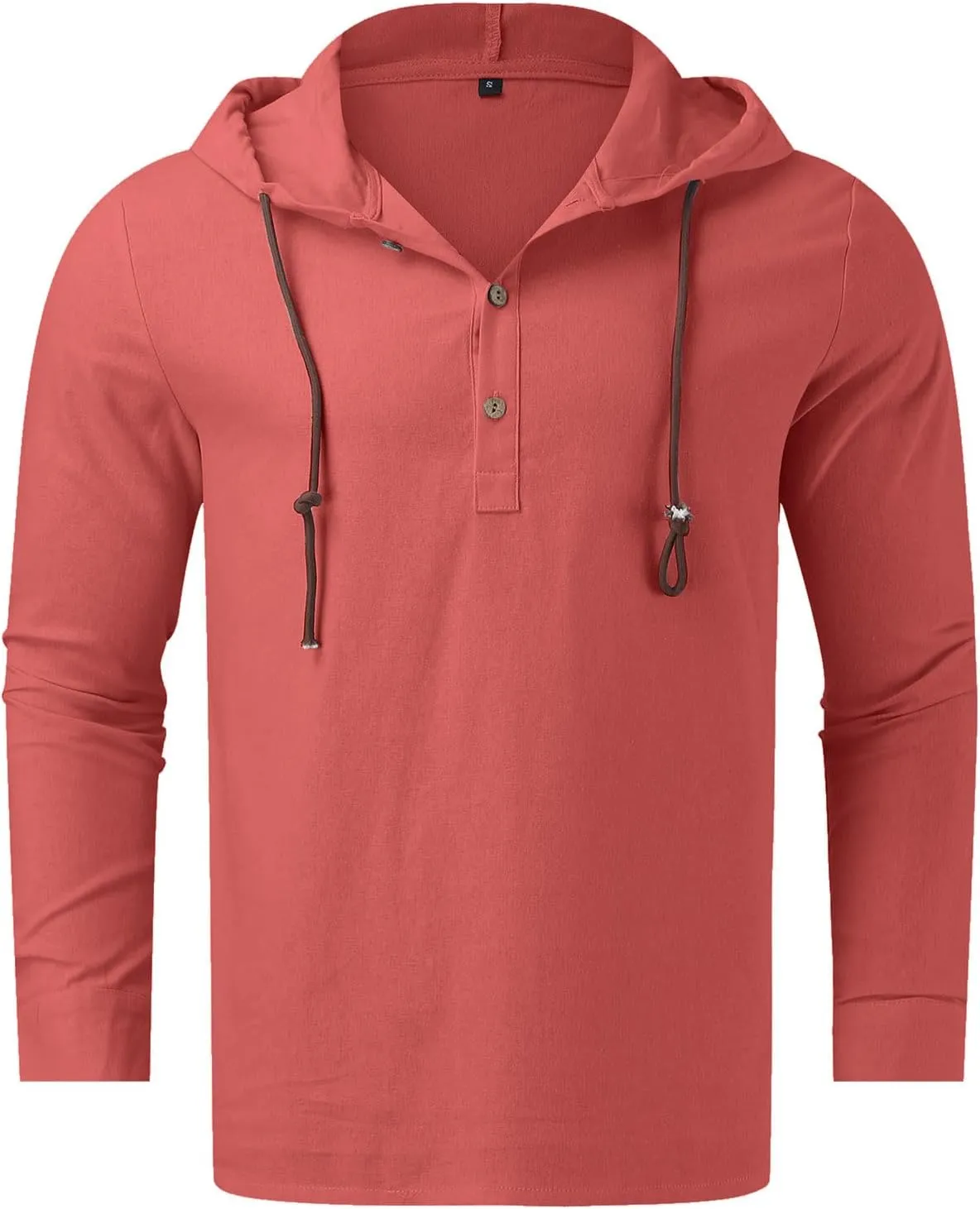Linen Shirts for Men Lightweight Button Up Long Sleeve Shirts with Hood Casual Basic Loose Fit Breathable Boho Beach Shirt