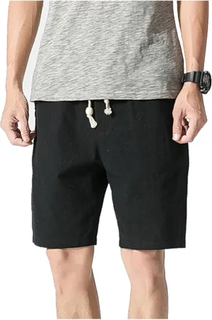 Linen Shorts for Men Casual Cotton Elastic Waist Drawstring Linen Shorts Summer Beach Lightweight Shorts