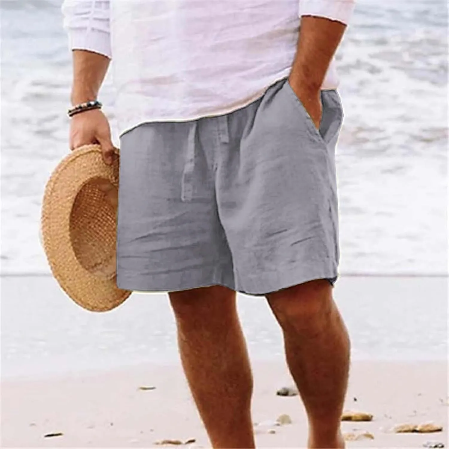 Linen Shorts for Men Pull On Lounge Bermuda Shorts Casual Gym Workout Shorts Plus Size Joggers Athletic Shorts