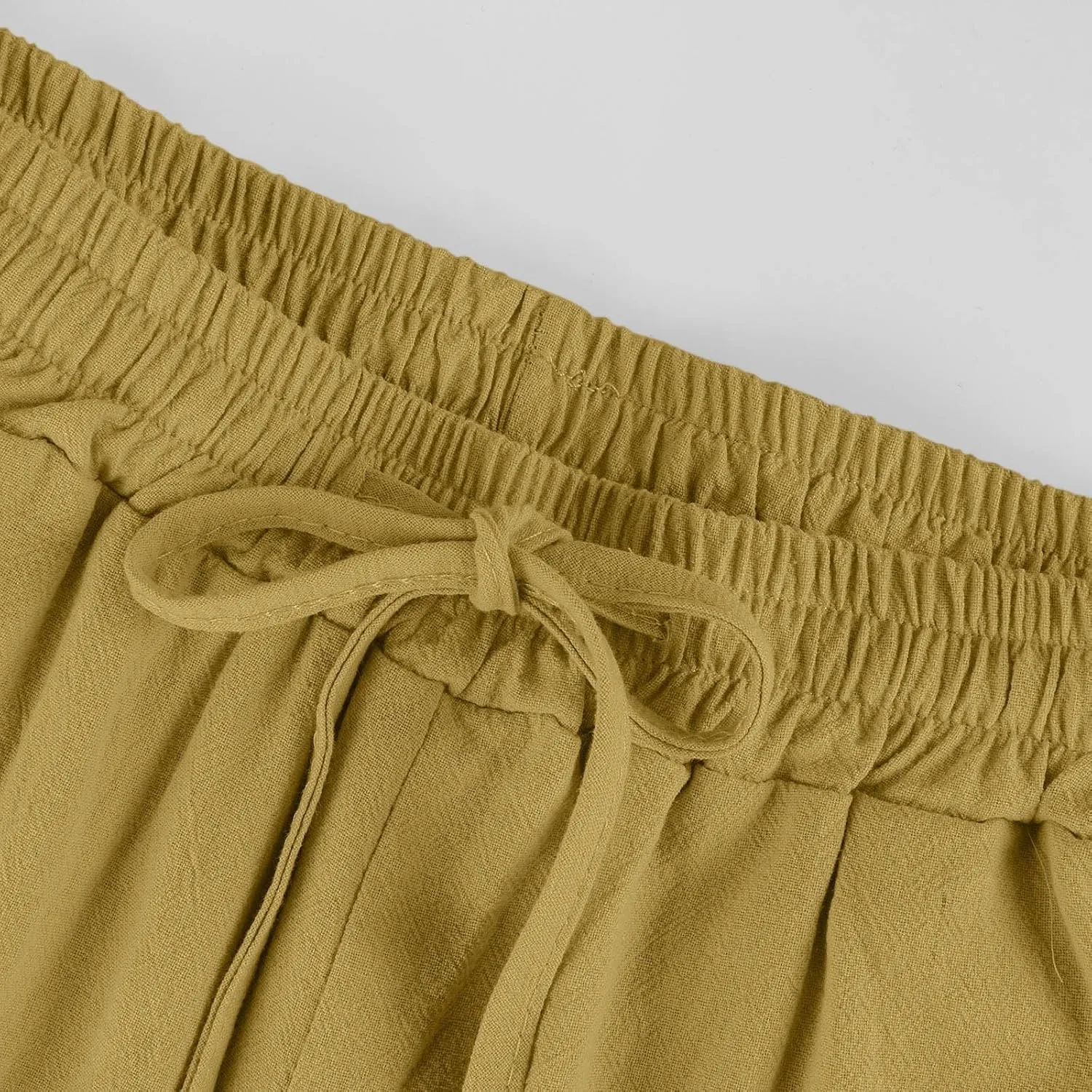 Linen Shorts for Women Summer Drawstring Waisted Knee Length Bermuda Shorts Casual Loose Beach Shorts with Pockets