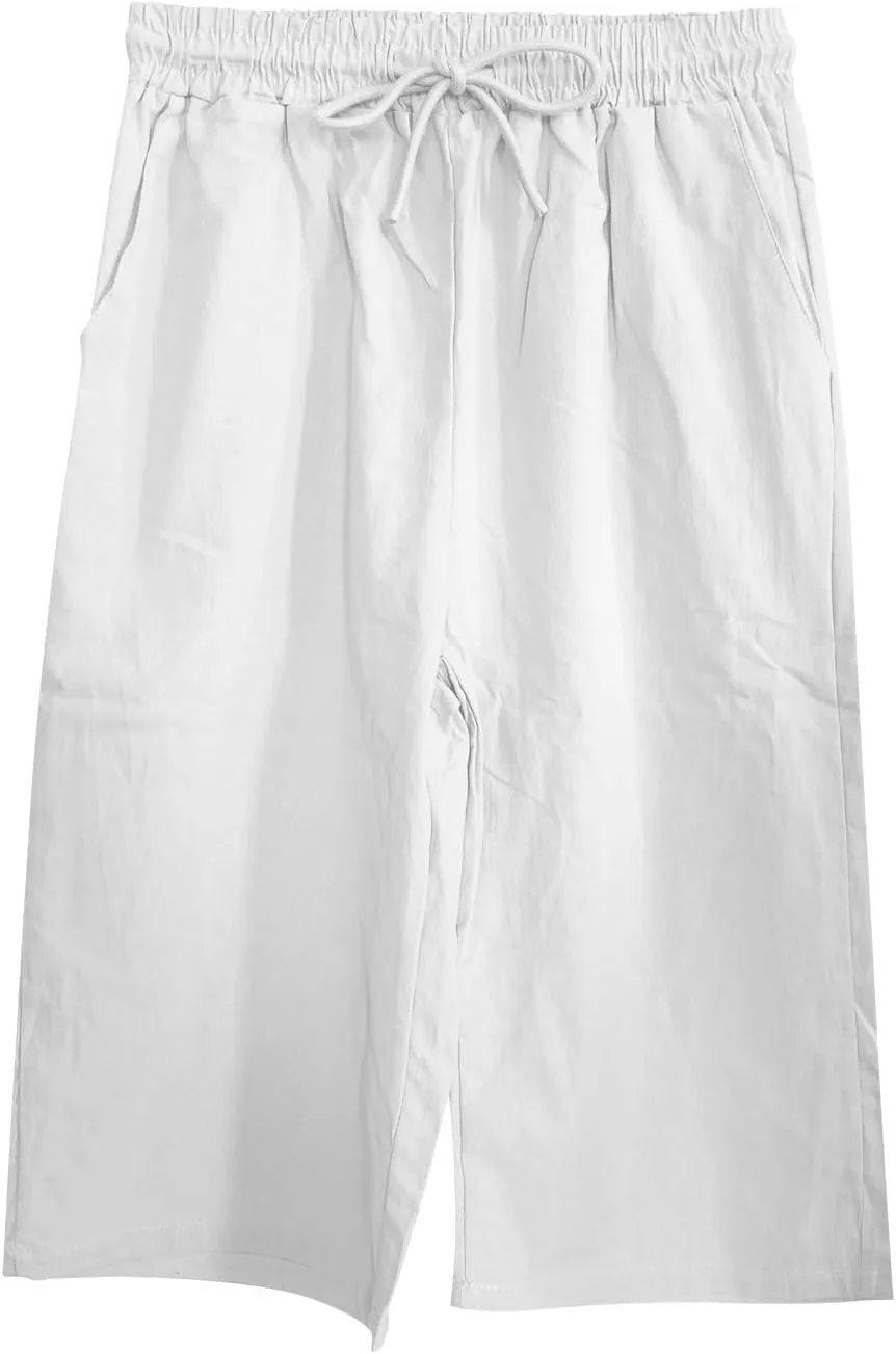 Linen Shorts for Women Summer Drawstring Waisted Knee Length Bermuda Shorts Casual Loose Beach Shorts with Pockets