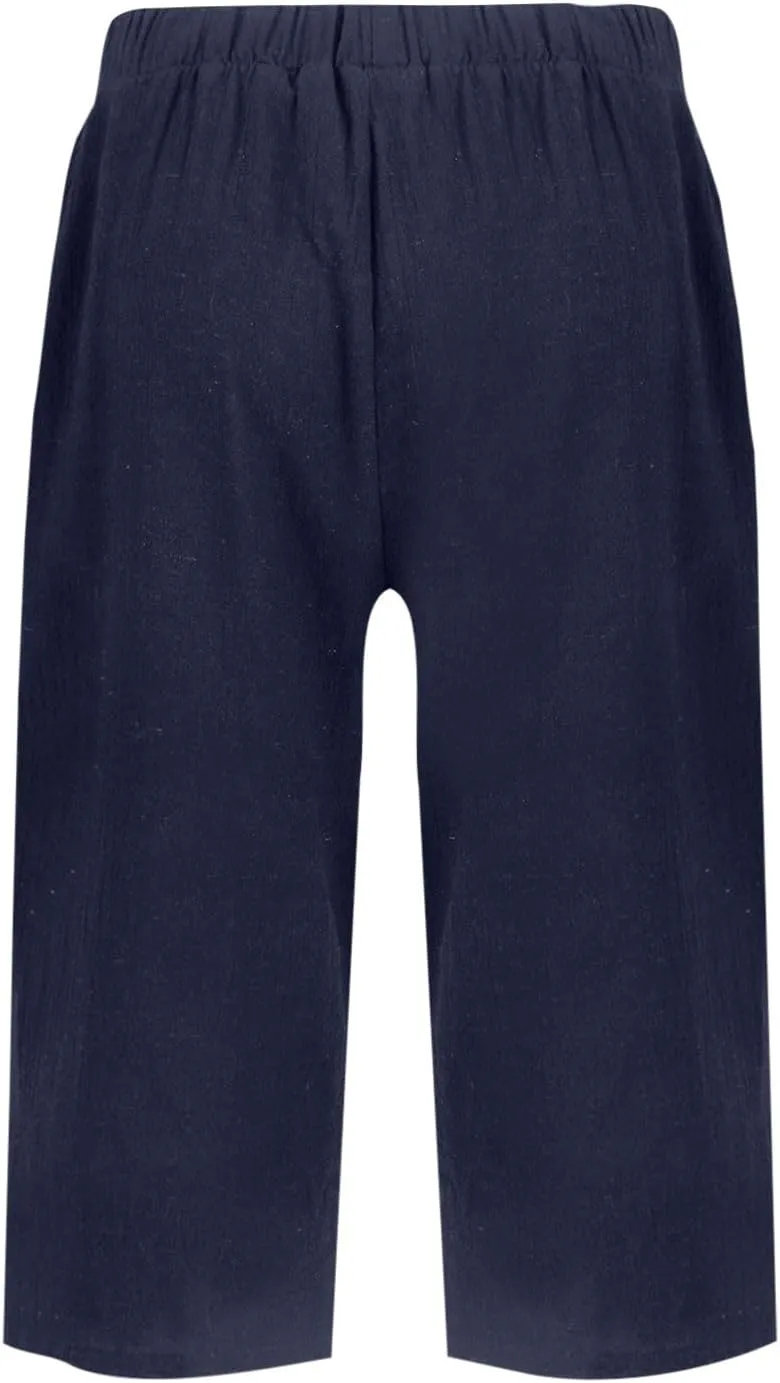 Lmdudan Linen Shorts for Women Knee Length Wide Leg Bermuda Shorts 2025 Trendy Lightweight Casual Shorts Plus Size Capris