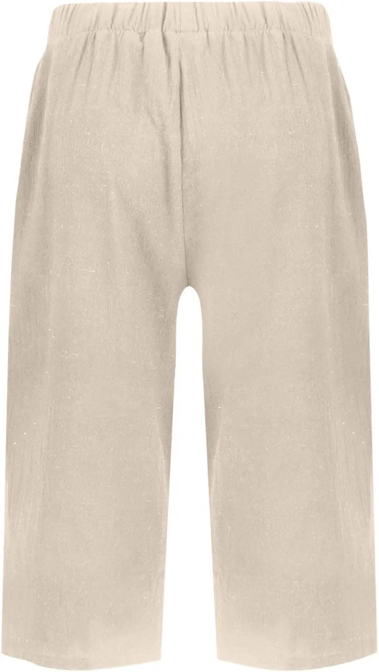 Lmdudan Linen Shorts for Women Knee Length Wide Leg Bermuda Shorts 2025 Trendy Lightweight Casual Shorts Plus Size Capris