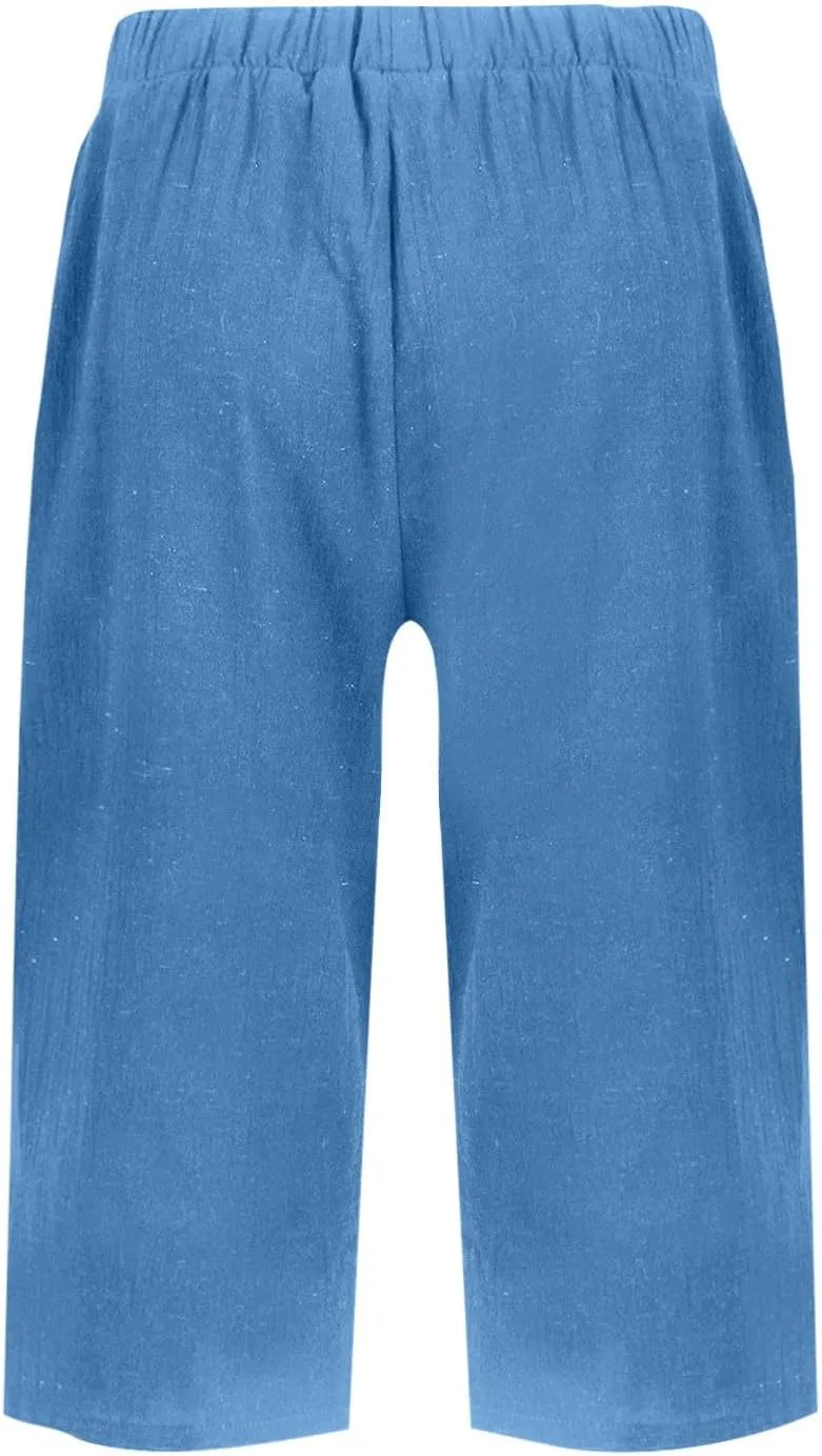 Lmdudan Linen Shorts for Women Knee Length Wide Leg Bermuda Shorts 2025 Trendy Lightweight Casual Shorts Plus Size Capris