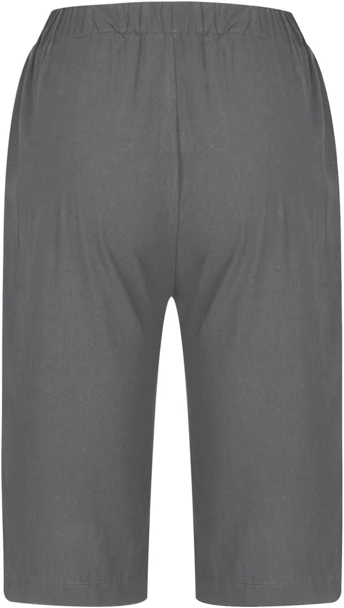 Lmdudan Linen Shorts for Women Knee Length Wide Leg Bermuda Shorts 2025 Trendy Lightweight Casual Shorts Plus Size Capris
