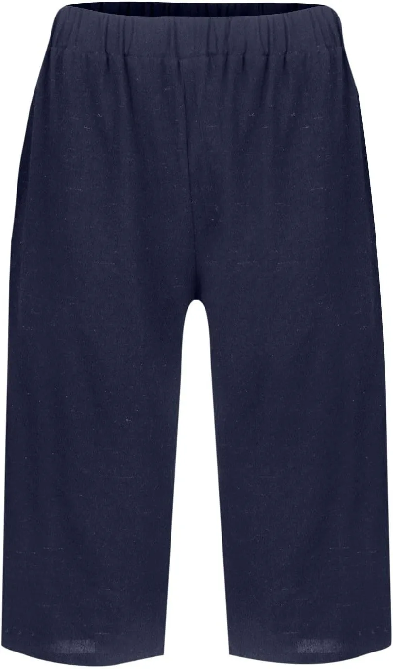 Lmdudan Linen Shorts for Women Knee Length Wide Leg Bermuda Shorts 2025 Trendy Lightweight Casual Shorts Plus Size Capris