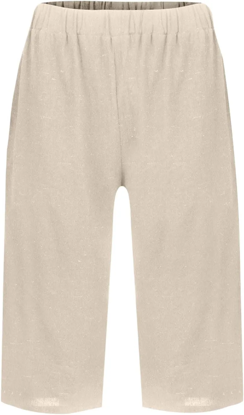 Lmdudan Linen Shorts for Women Knee Length Wide Leg Bermuda Shorts 2025 Trendy Lightweight Casual Shorts Plus Size Capris
