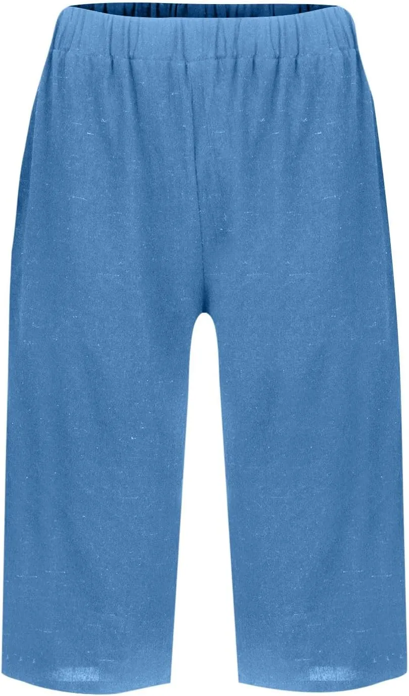 Lmdudan Linen Shorts for Women Knee Length Wide Leg Bermuda Shorts 2025 Trendy Lightweight Casual Shorts Plus Size Capris