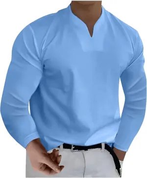 Long Sleeve T Shirt Men Big and Tall Oversized V Neck Fall Shirts Baggy Solid Shirts Big and Tall Fall Tshirts